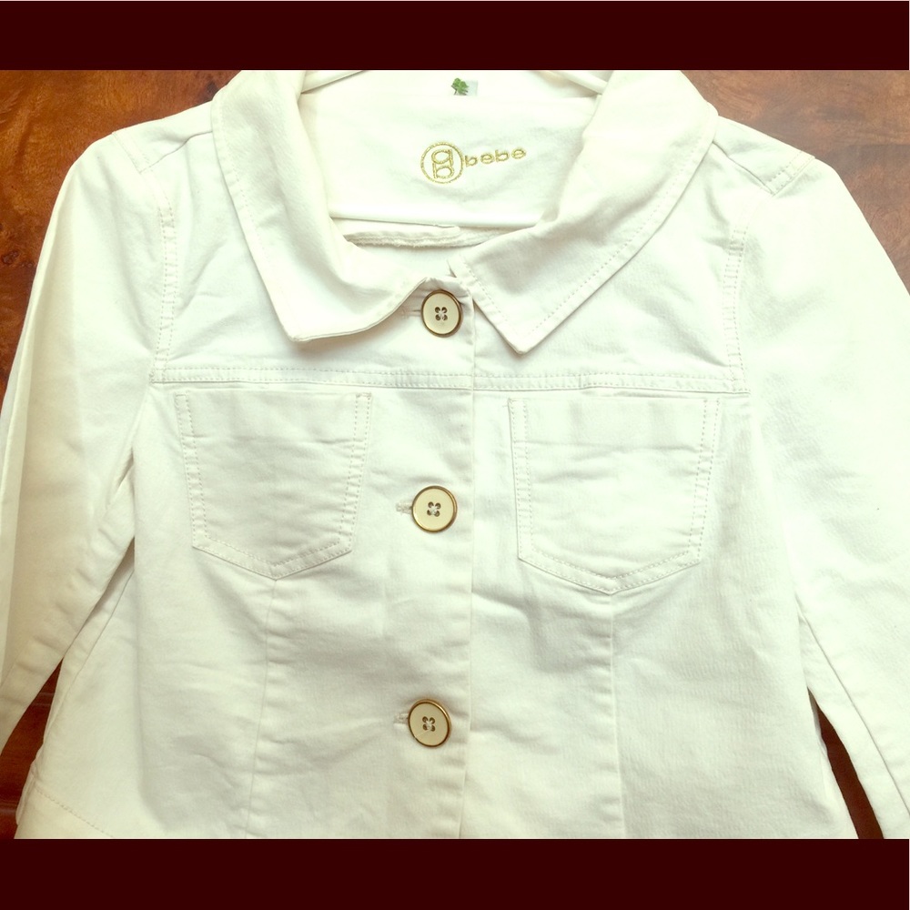 Adorable white BEBE pea coat w/ gold buttons